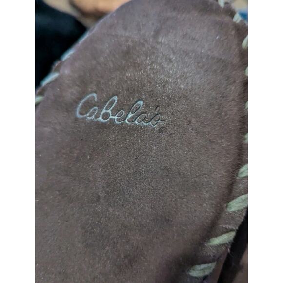 Cabelas Suede Shearling Fur Slippers Mens 10 Chocolate Brown Moccasin Boots main image 5